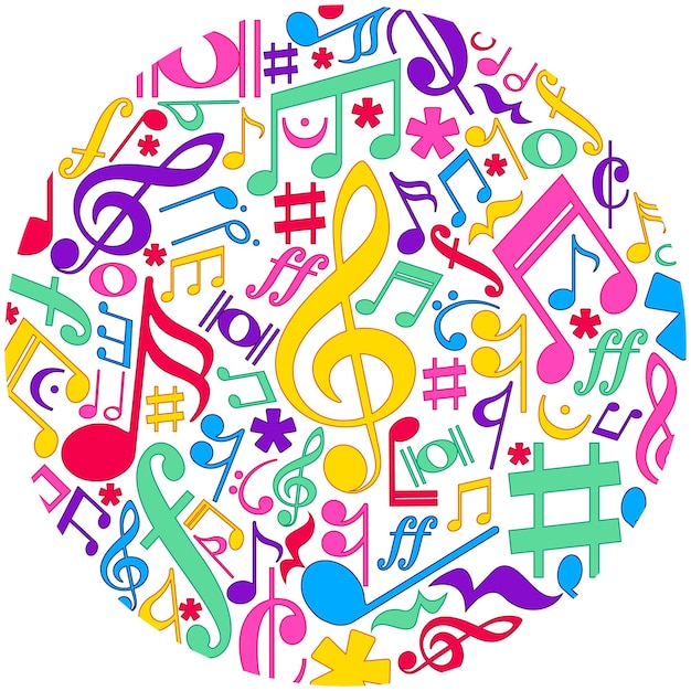 Musikalisches Muster auf weißem Hintergrund Sammlung von Musiknoten-Symbolen