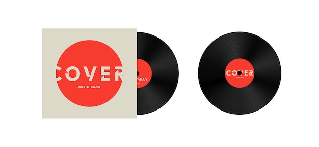 Musikband-cover auf vinyl-schallplatten-vektor-illustrationsvorlage mock-up-design-symbol oder logo