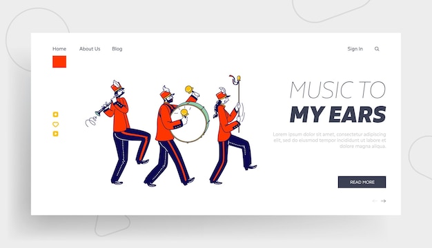 Musiker-charaktere, die mit märz-landingpage-schablone gehen.