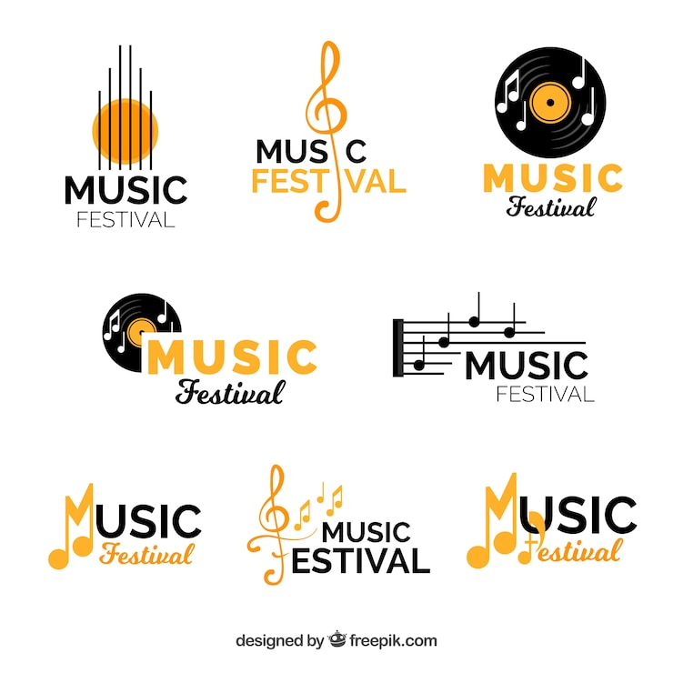 Vektor musikfestival-logosammlung mit flachem design