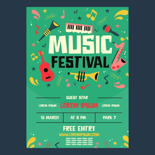 Musikfestival-Plakatschablonen-Vektordesign