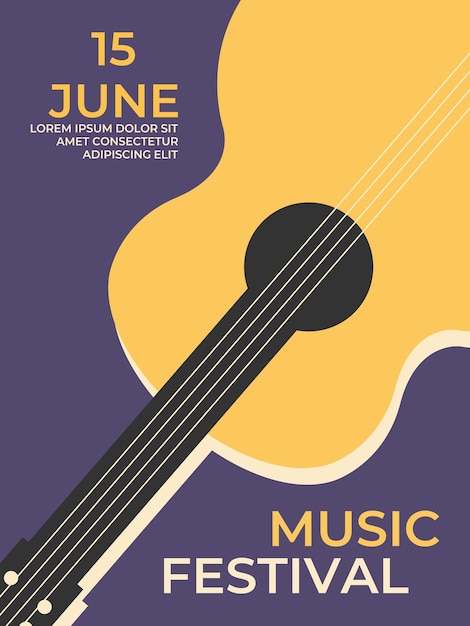 Musikfestival-Retro-Poster-Design mit liegender Gitarre
