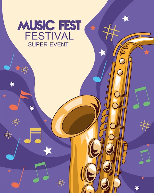 Musikfestplakat mit saxophonillustration
