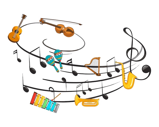 Musikinstrument mit musikalischer Notenvektorillustration