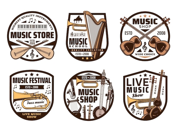 Vektor musikinstrumenten shop klassik und jazz sound