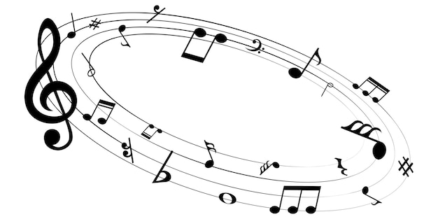Musiknoten auf abgerundeter Form schwarzes musikalisches Element Vektor-Illustration