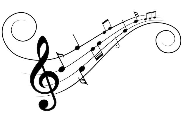Musiknoten mit Kurven und Wirbel-Vektorillustration