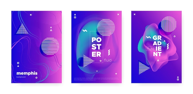 Vektor musikposter-design-set mit lebendigen covern oder broschüren mit grippe