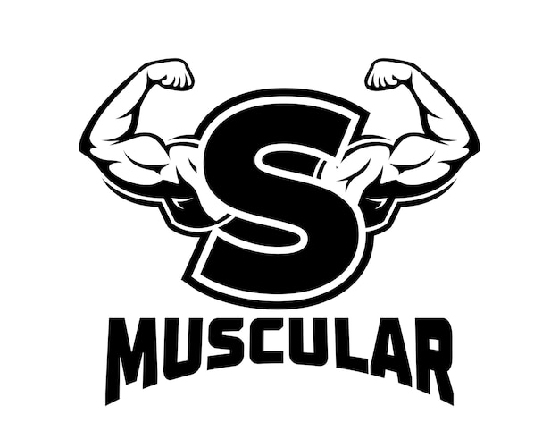 Vektor muskulöser arm buchstabe s logo illustration fitness gym logo template design für fitnessstudio und fitnessclub