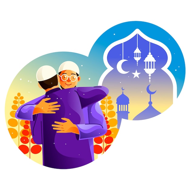 Muslime umarmen sich, während sie den ramadan feiern