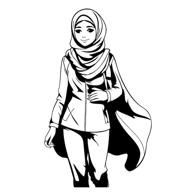 Vektor muslimin im hijab mit kappe, isoliert auf weißem hintergrund