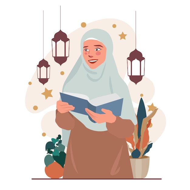 Muslimin liest den Koran während des Ramadans Illustration