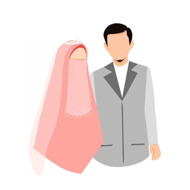 Muslimische braut und bräutigam charakter design vektor illustration hochzeit