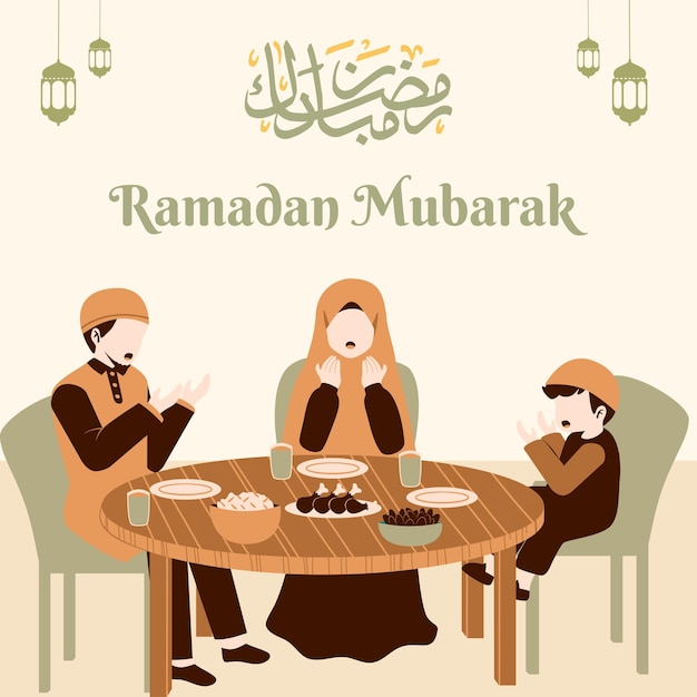 Muslimische Familie hat Iftar nach dem Fasten im Ramadan
