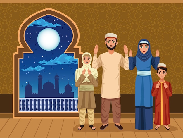 Muslimische familie in der nacht