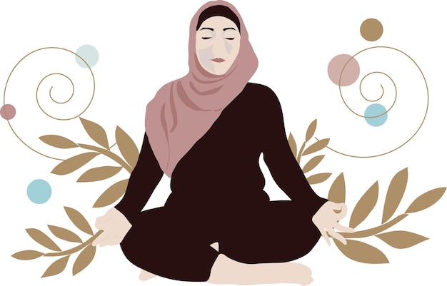 Muslimische Frau praktiziert Yoga-Meditation, Vektorgrafik