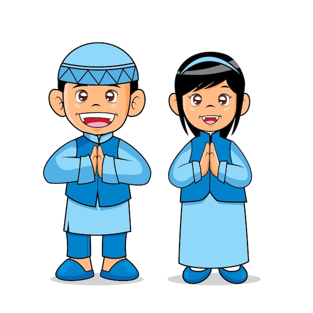 Muslimische kinder paar blaue outfit