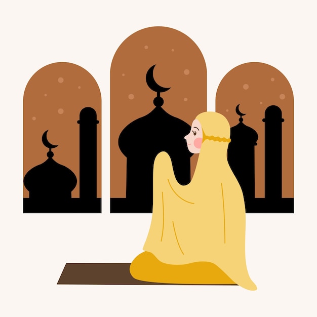 Vektor muslimische leute beten illustrationsvektor flaches konzept