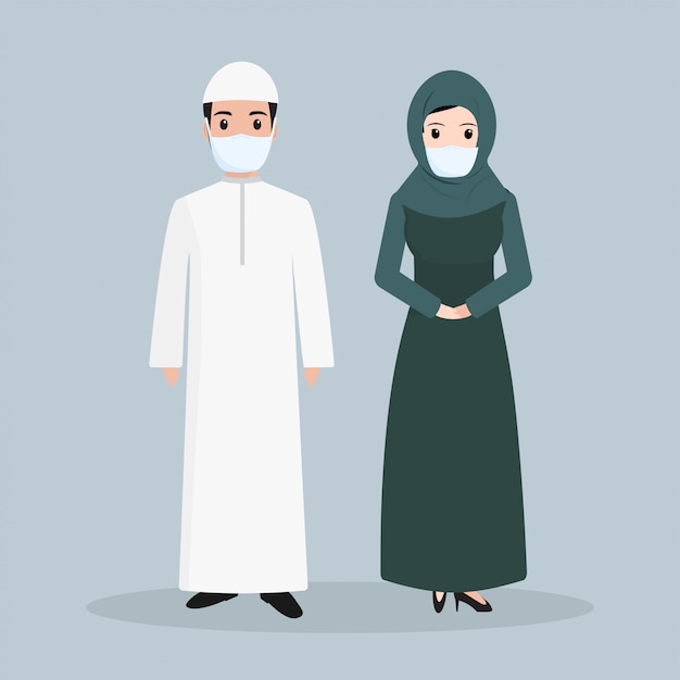 Muslimische leute, die gesichtsmaskenillustration tragen