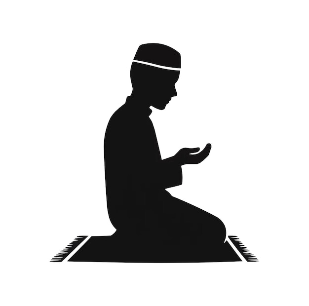 Vektor muslimischer mann im gebet silhouette vektor-illustration