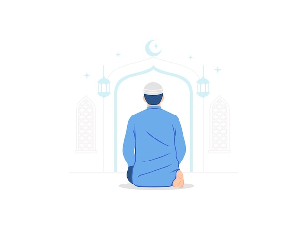Muslimischer religiöser mann, der in der moschee betet