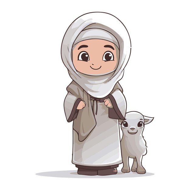 Muslimisches mädchen mit hijab-maskottchen-vektorillustration