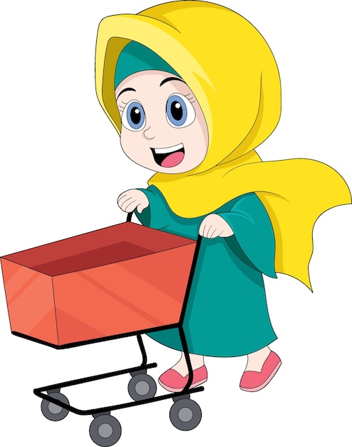 Muslimisches Mädchen trägt einen Schleier und macht glücklich im Einkaufszentrum einkaufen