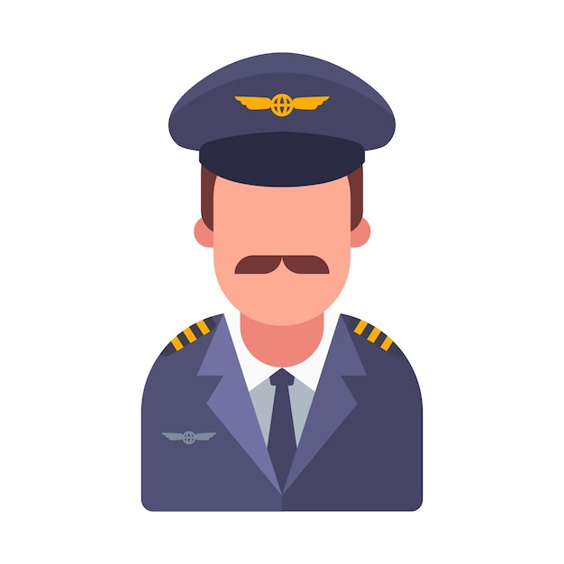 Mustachioed Pilot eines Passagierflugzeugs. flache Zeichenillustration.