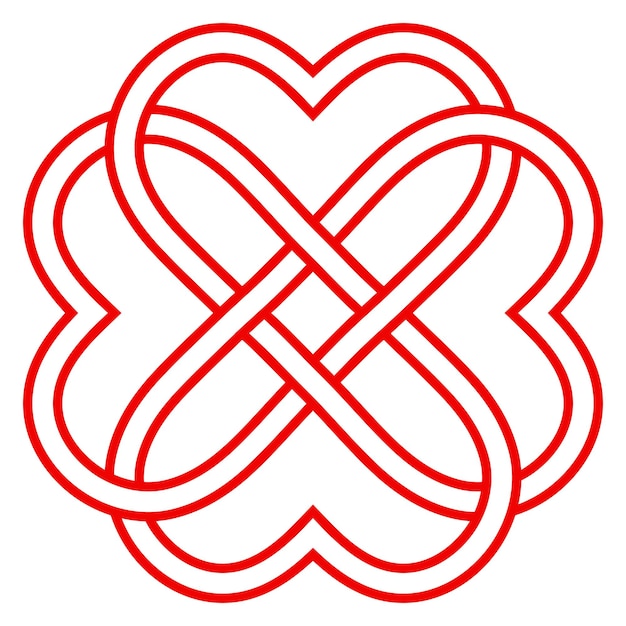 Vektor muster aus ineinander verschlungenen herzen, vektorknotenweberei aus herzen, symbol für ewige liebe und freundschaft