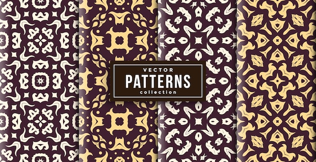 Muster batik-stil braune farben satz von vier. nahtloser hintergrund zum drucken bereit