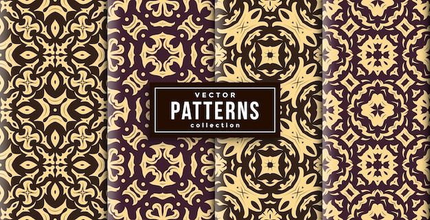 Vektor muster batik-stil braune farben satz von vier. nahtloser hintergrund zum drucken bereit