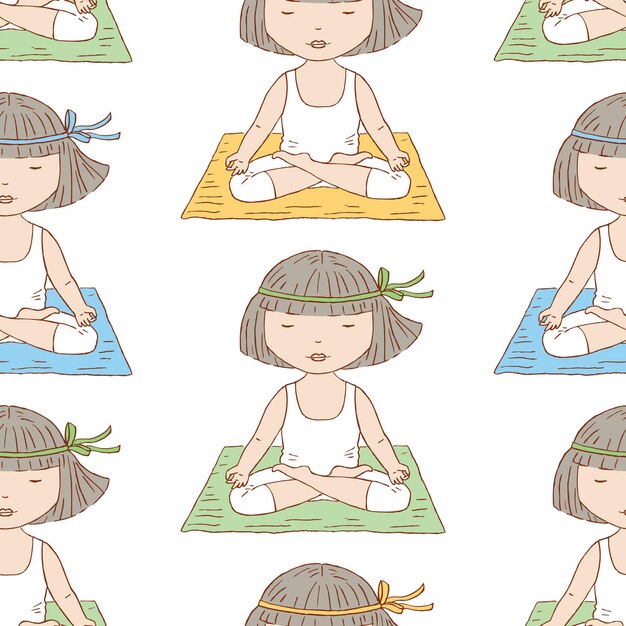 Vektor muster der kleinen mädchen, die yoga machen