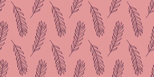 Vektor muster kontur farnblatt rosa hintergrund nahtlos linear tropische exotische botanik druck gezeichnet pflanze
