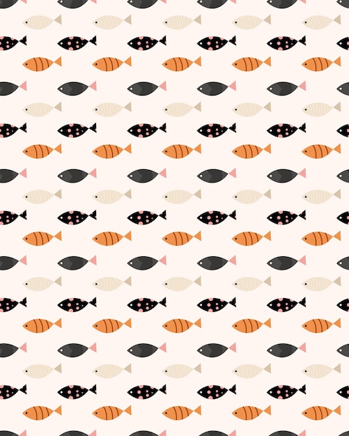 Muster mit Fischen auf beigem Hintergrund. Vektor-Illustration. Meer, Tapete, Druck.