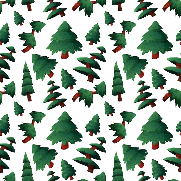 Muster mit verschiedenen weihnachtsbäumen und kiefern auf weißem hintergrund