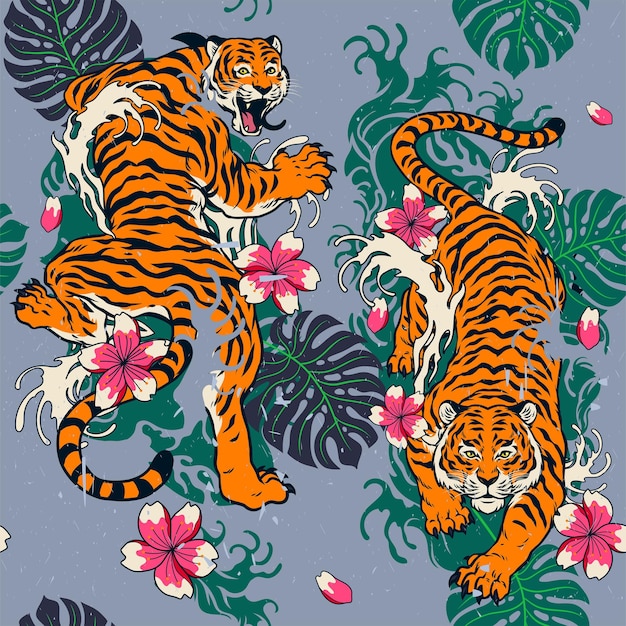 Muster nahtloses tiger-design im vintage-stil