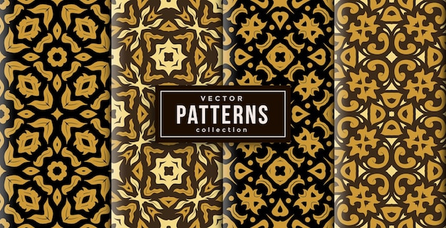 Vektor muster-ornament-stil batik-farben-set von vier. nahtloser hintergrundsatz
