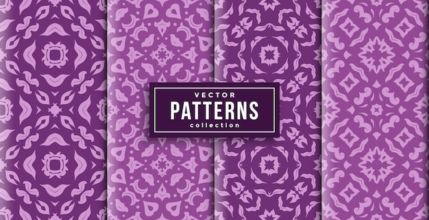 Vektor muster ornament stil lila farben satz von vier. nahtloser hintergrund zum drucken bereit
