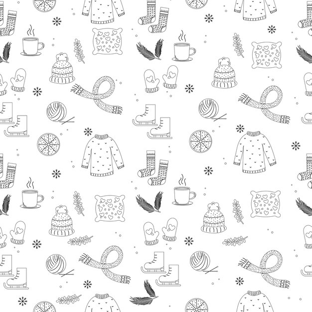 Muster Winterelemente Umriss Pullover Tasse Schal Hut