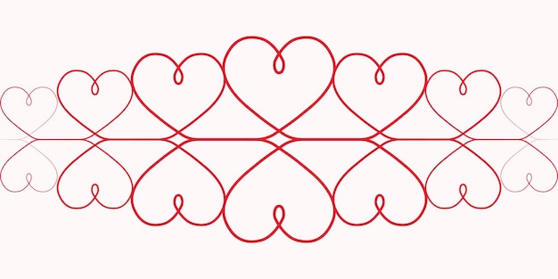 Musterherzen für den Valentinstag Vektor Eins Durchgehende Linienzeichnung roter Herzen auf weißem Hintergrund elegante rote Vignette das Muster des Spitzenkopfes