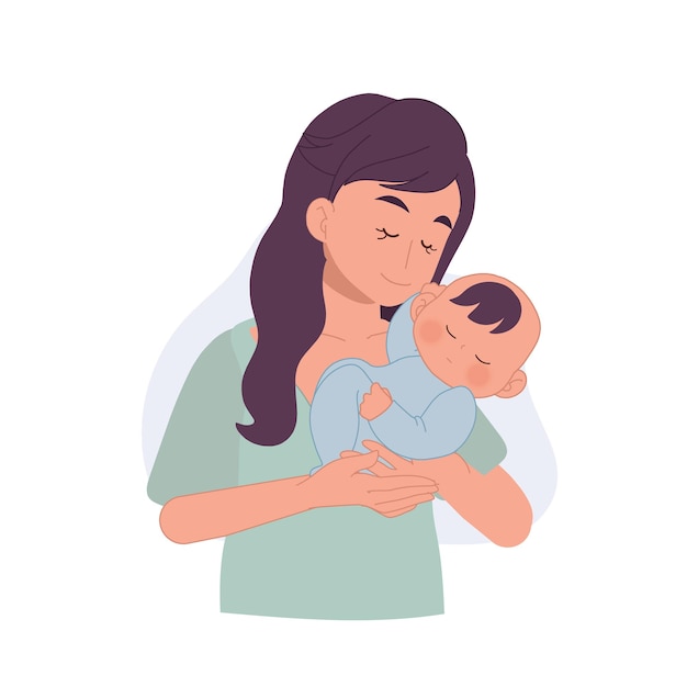 Mutter, die Baby in den Armen hält Baby in einer zärtlichen Umarmung der flachen Vektorillustration der Mutter