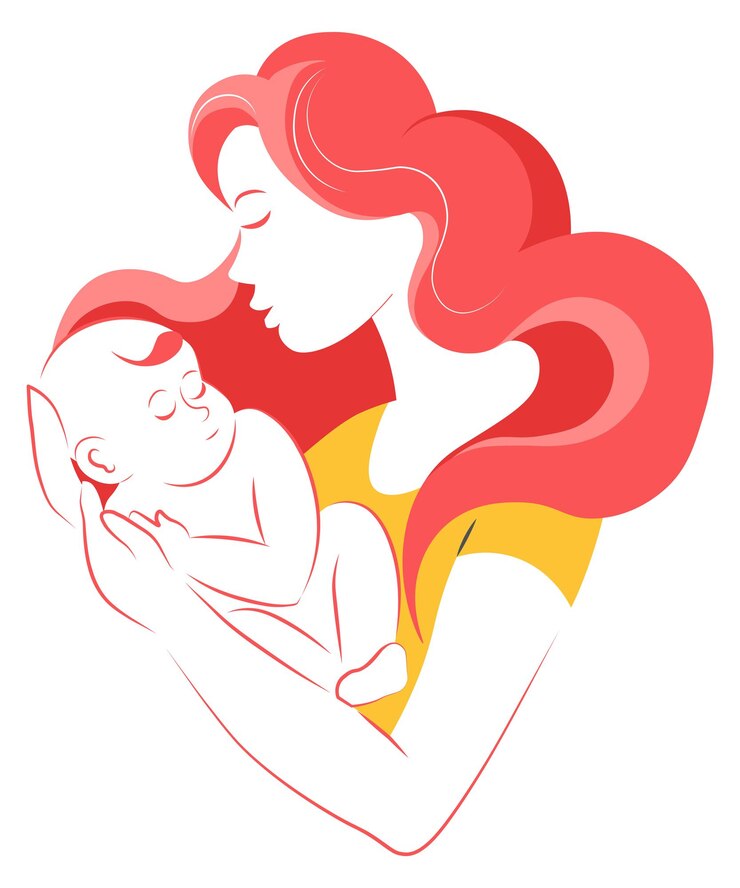 Vektor mutter, die neugeborenes kind mutter- und babyvektor hält