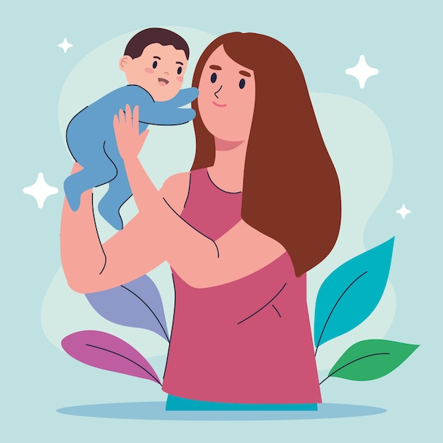 Mutter, die Sohnbaby hebt