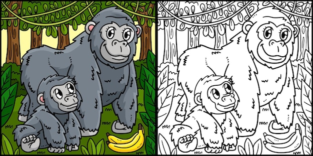 Mutter-gorilla- und baby-gorilla-illustration