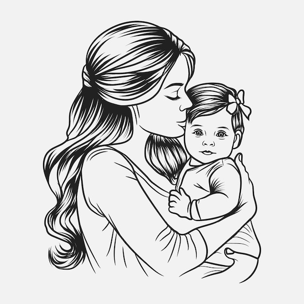 Mutter mit süßem kind vektor-illustration mutter-liebhaber grafik