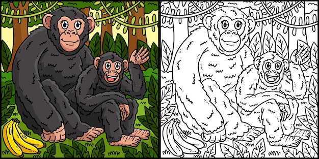 Mutter-schimpansen- und baby-schimpansen-illustration