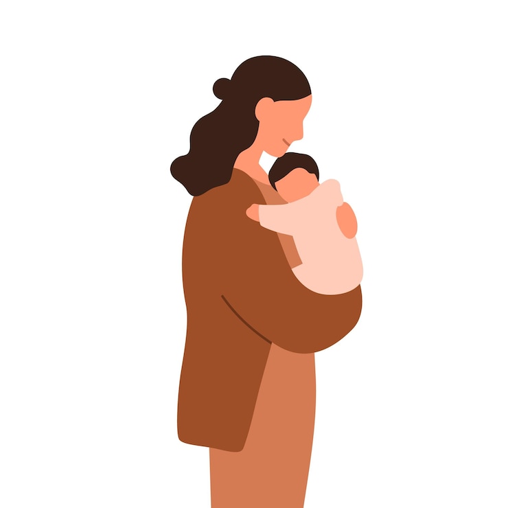 Vektor mutter und baby junge frau mutter hält ein neugeborenes in den armen frau trägt ein umarmtes säugling kind in den händen geburt mutterschaft mutterschaft flachvektor-illustration isoliert auf weißem hintergrund