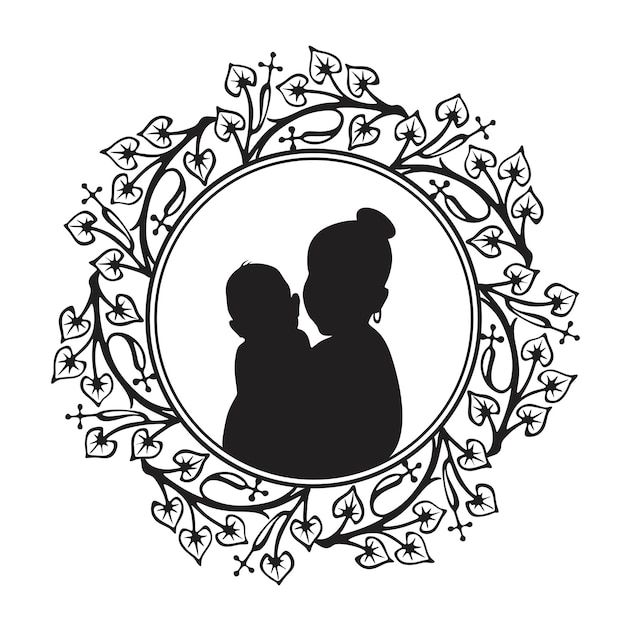 Mutter und baby lieben mit handgefertigter silhouette des alten rahmenmodells 2