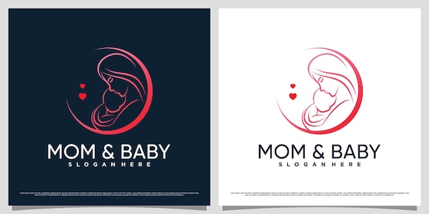 Mutter- und baby-logo-design-vorlage mit linienkunststil und kreativem elementkonzept