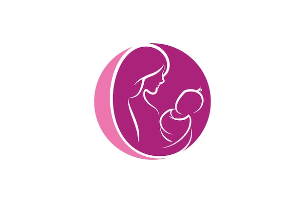 Mutter und baby-logo-vektor-symbol. mama umarmt ihre kinderlogoschablone.